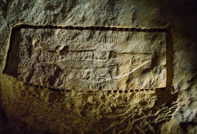 Prehistoric cave carving depicts a salmon, from the Abri du Poisson (Fish Rock Shelter) by Sisse Brimberg