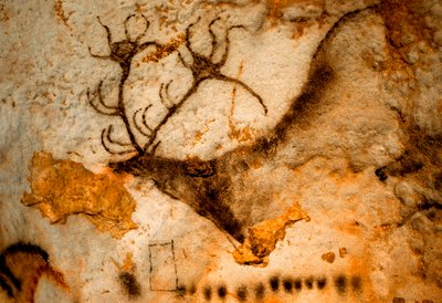Prehistoric painting of Red Deer with Nine-Pointed Antlers in Lascaux cave, France by Sisse Brimberg