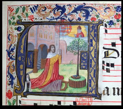 Historiated initial A from a temporal used by the Sisters of the Congregation of the Carmelites of Bruges (detail) by Sister Cornelia Wulfekkercke