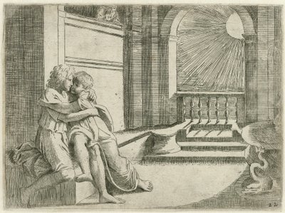 Abimelech Sees Isaac Caressing Rebekah (Biblical Scenes, Historia del Testamento Vecchio) by Sisto Badalocchio