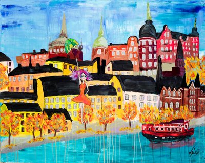 Floating Girl Autumn City by Sofia Toborg