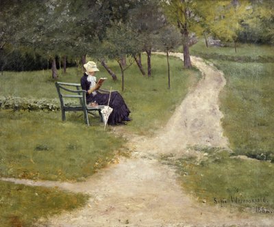 Woman Reading on a Bench by Sofie Thomesen Werenskiold