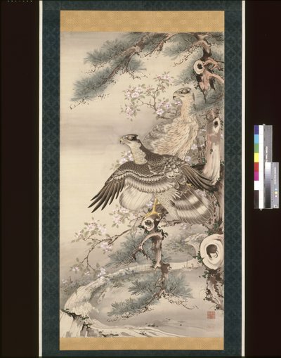 Pair of Hawks with Branch and Blossoms by Soga Shohaku