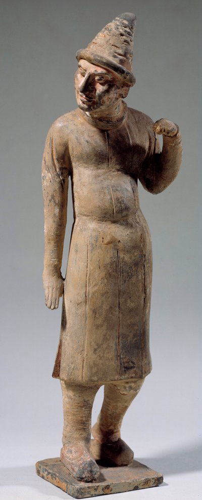 Chinese art: Sogdian, barbarian terracotta statuette with pointed hat carrying silk by Sogdian Sogdian