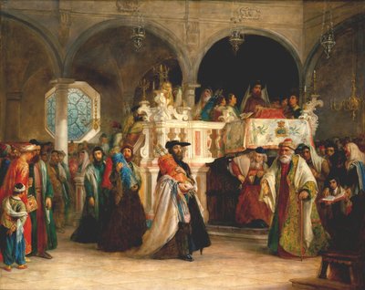 The Feast of the Rejoicing of the Torah at the Synagogue in Leghorn, Italy by Solomon Alexander Hart