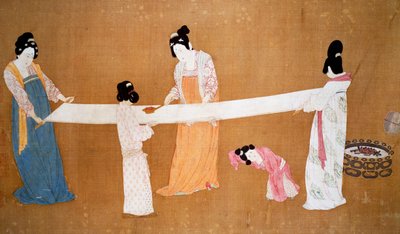 Ladies preparing the newly woven silk, Song Dynasty, China by Song Dynasty Chinese School