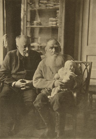 Russian Author Leo Tolstoy with His Son-in-Law and Granddaughter, Russia by Sophia Andreevna Tolstaya