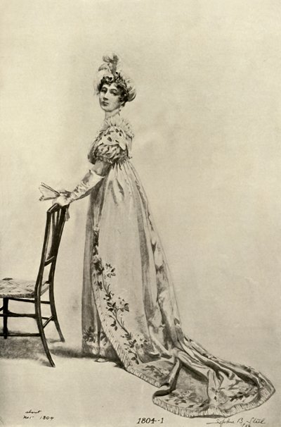 Empire gown worn in Philadelphia, now in Memorial Hall by Sophie B. Steel