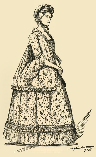 Picture of a short Watteau sacque worn over a petticoat, c1750-1800 by Sophie B. Steel