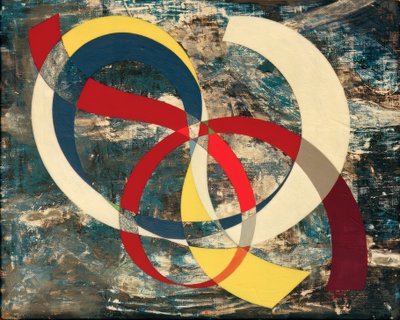 Brightly Colored Knot on Chaotic Background by Sophie Taeuber Arp