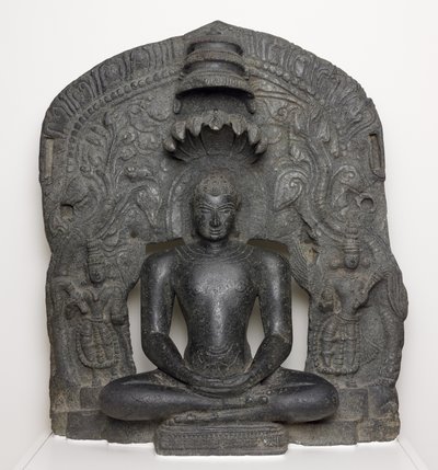 Jaina Tirthankara Parshvanatha with Serpent Hood Seated in Meditation by South Indian School