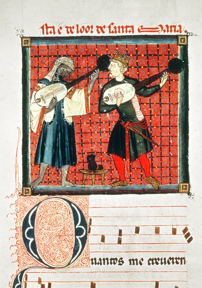 A Moor and a Christian Playing the Lute, Miniature in a Book of Music from the 