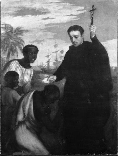 A Jesuit Missionary, Perhaps Manuel de Nobrega or Peter Claver, Baptizing Blacks by Spanish School