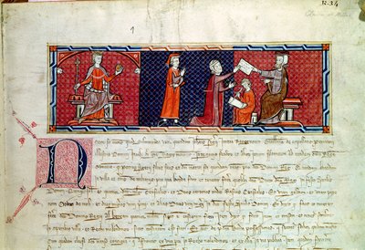 A Woman Taking an Oath before King James I of Majorca, from the Capbreu de Clayra et de Millas, 1292 by Spanish School