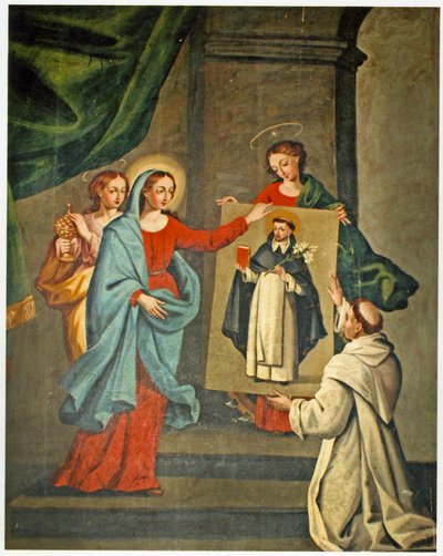 A saint presenting a portrait of St. Dominic to the Virgin Mary by Spanish School