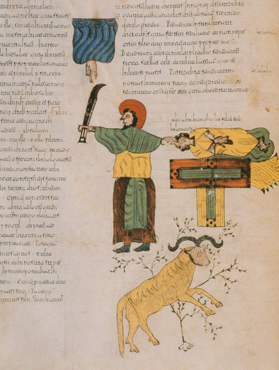 Abraham about to sacrifice his son, Isaac, from the Visigothic-Mozarabic Bible of St. Isidores, A.D. 960 by Spanish School