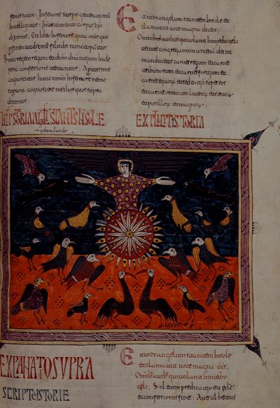 An angel standing in the sun, from the Beatus Apocalypse from Santo Domingo de Silos by Spanish School