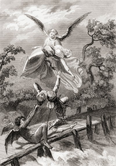 Amina is Carried Away by an Angel Whilst the Devil Captures the Sacristan of Albaicin by Spanish School