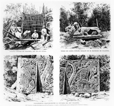 Artefacts discovered at Chichen Itza by Augustus Le Plongeon, illustration from La Illustracion Espanola y Americana 1877 by Spanish School