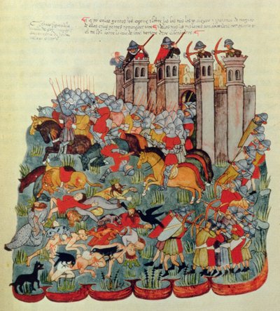Battle scene, from the Biblia de la Casa de Alba by Spanish School