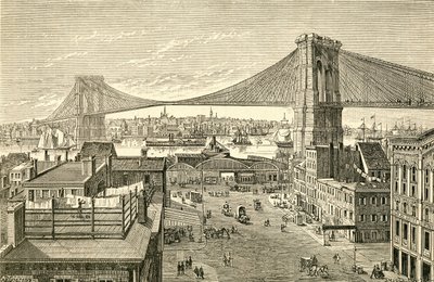 Brooklyn Bridge, New York, United States of America in the 19th century. From El Museo Popular published Madrid by Spanish School