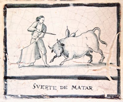 Bullfight scene on an antique tile - The Killing Stage by Spanish School