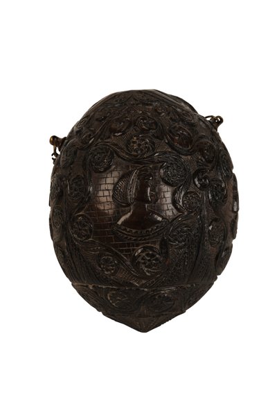 Carved coconut powder flask bugbear, Spanish Colonial, c.1800 by Spanish School