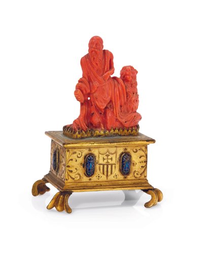 Carved group of Saint Jerome with his lion by Spanish School