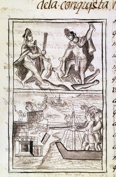 Codex of the Conquest of Mexico: Quauhtenco and Mayenatzin Punish Traitors by Spanish School