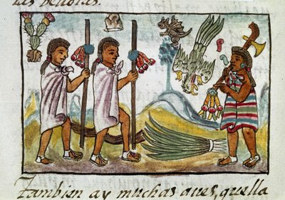 Codex of the Conquest of Mexico: Merchants Disguised in Tzinacantlan. Miniature of the Florentine Manuscript 