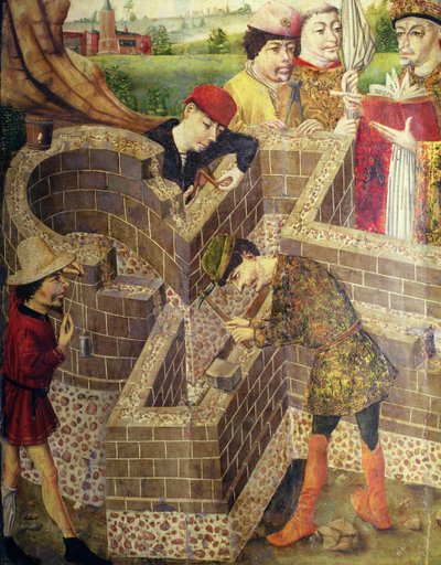 Construction of a church, detail from 