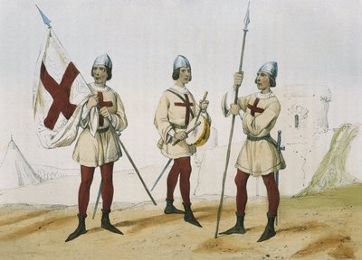 DE SOTTO, Serafin Maria, Earl of Clonard (1793 - 1862). Historia organica de las armas de Infanteria y Caballeria espanolas. 1851 - 1859. Infantrymen during the reign of the Catholic Monarchs of Spain. Standard-bearer, drummer and lancer of the 