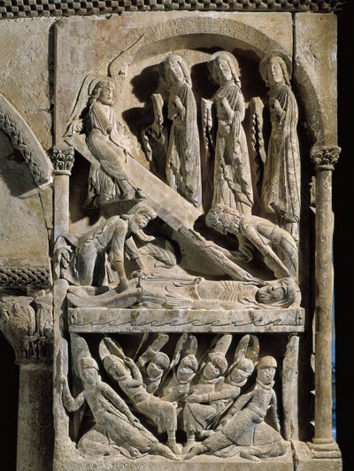 Deposition of Christ. Sculpture made by the master of Saint Dominic de Silos (12th century). Relief on stone by Spanish School