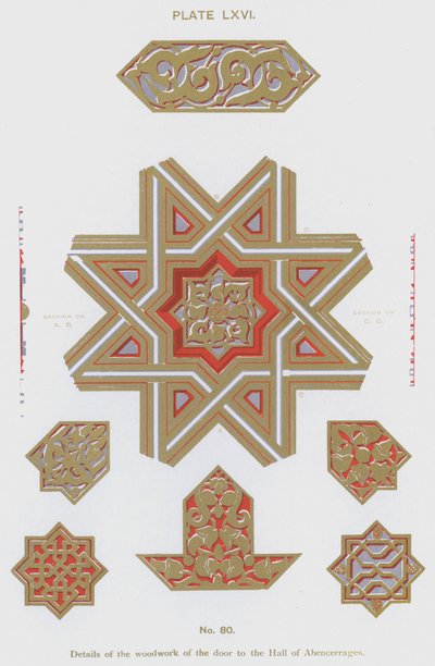 Details of the woodwork of the door to the Hall of Abencerrages by Spanish School