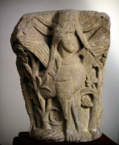 Double Capital Depicting a Sphinx with Braided Hair by Spanish School