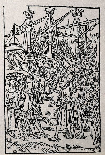 Engraving in History of Vespasian, printed in 1495 in Zaragoza by Spanish School