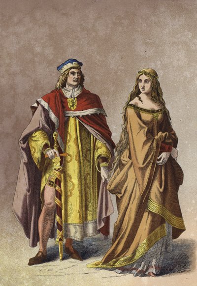 European Noble Lady and Gentleman, 14th Century by Spanish School