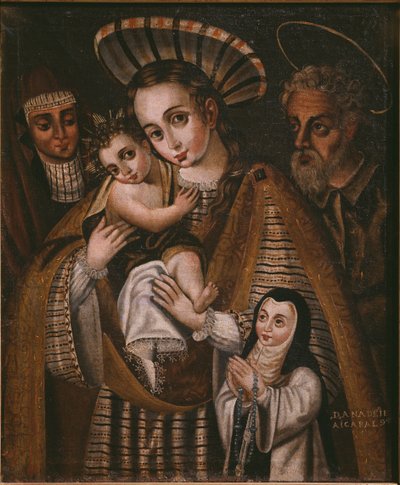 Ex voto, Holy Family with St. Anne and the nun of the Abbey, Ana de Ibaizabal by Spanish School