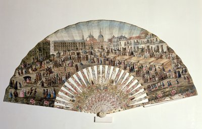 Fan depicting the Plaza de la Cebada, Madrid by Spanish School
