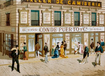 Fashion: advertising poster for the fabric shop "Conde Puerto" boutique, Barcelona (19th century) by Spanish School