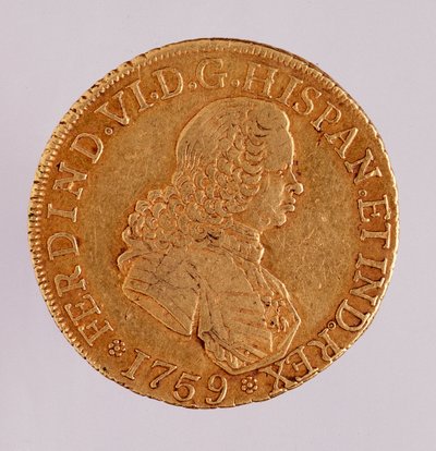 Golden coin (8 ecus) from Spain: reign of Ferdinand VI (1746-1759). 1759 Naples, museo archeologico by Spanish School