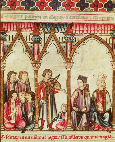 Group of Troubadours, illustration from Cantigas de Santa Maria, made under the direction of Alfonso X (The Wise) King of Castille and Leon (1221-84) by Spanish School