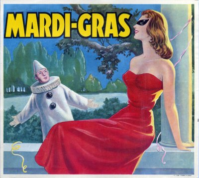 Illustration of a Mardi-Gras Party (Mardi Gras) Disguise with a Pierrot and a Masked Woman. Advertising, Valencia, 20th Century by Spanish School