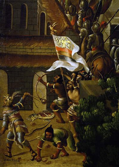 Indigenous People Fight Against the Spanish with Bows and Arrows by Spanish School