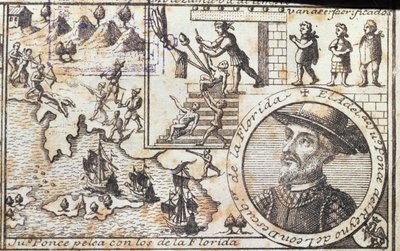 Juan Ponce battles the natives of Florida by Spanish School
