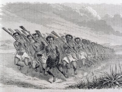 Maori Warriors Performing a War Dance, Illustration from 
