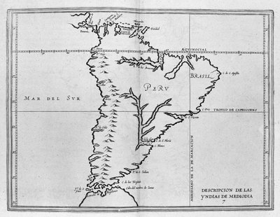 Map of Meridional America from a Spanish volume of trips from the beginning of the 17th century by Spanish School