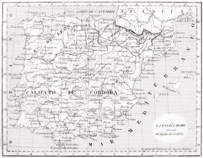 Map of Spain showing Caliphate of Cordoba by Spanish School