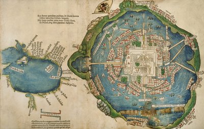 Map of Tenochtitlan and the Gulf of Mexico, from Praeclara Ferdinadi Cortesii de Nova maris Oceani Hyspania Narratio by Hernando Cortes (1485-1547) 1524 by Spanish School