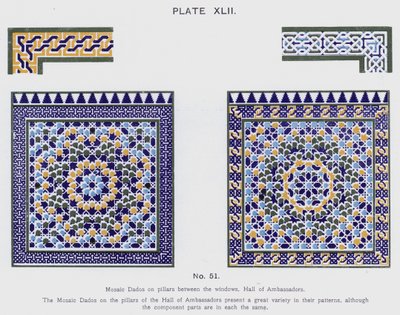 Mosaic Dados on pillars between the windows, Hall of Ambassadors by Spanish School